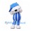 Bear Mascot Costume in White with Blue Cap and Striped Overalls