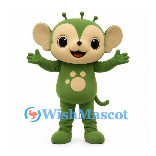 Monkey Mascot Costume in Green with Cream Face and Belly