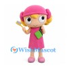 Girl Mascot Costume with Pink Hat, Dress and Green Shoulder Bag