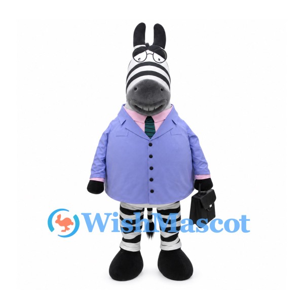 Zebra Mascot Costume with Lavender Shirt