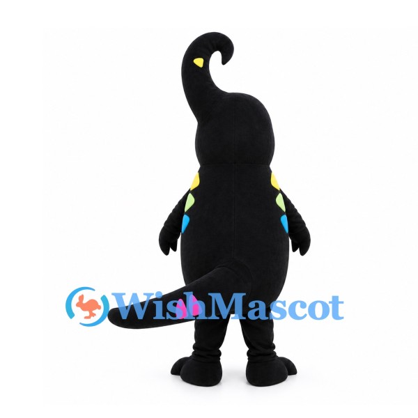 Alien Mascot Costume in Black with Curved Head and Pink Markings