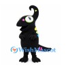 Alien Mascot Costume in Black with Curved Head and Pink Markings