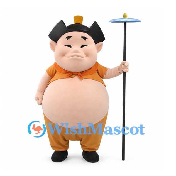 Sumo Mascot Costume with Orange Cape and Spinning Plate Props