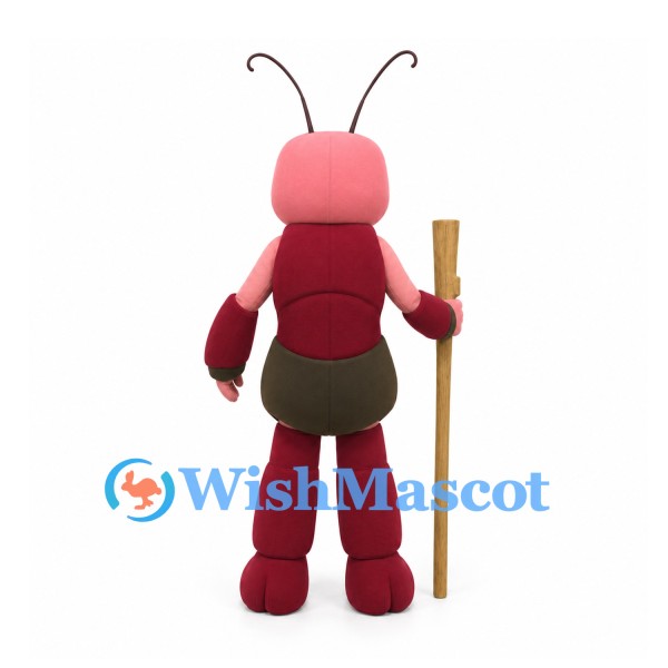 Cricket Mascot Costume in Burgundy with Long Antennae