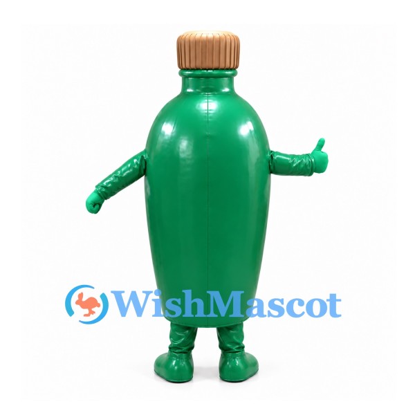 Bottle Mascot Costume in Green with Gold Cap