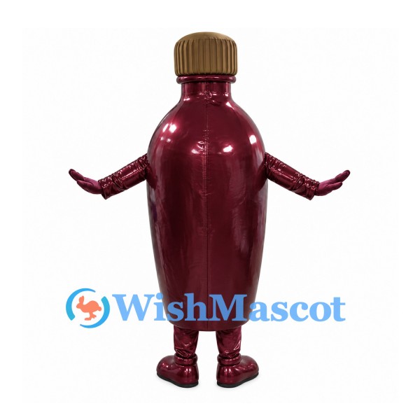 Bottle Mascot Costume in Burgundy with Gold Cap