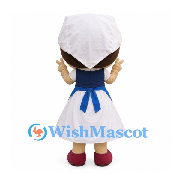 Girl Mascot Costume with White Bonnet and Blue Apron