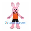 Rabbit Mascot Costume in Pink with Orange Shirt and Black Shorts