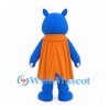 Rhino Mascot Costume in Blue with Orange Superhero Cape
