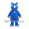 Rhino Mascot Costume in Blue with Orange Superhero Cape
