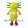 Axolotl Mascot Costume in Green with White Floral Apron