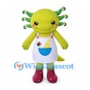 Axolotl Mascot Costume in Green with White Floral Apron