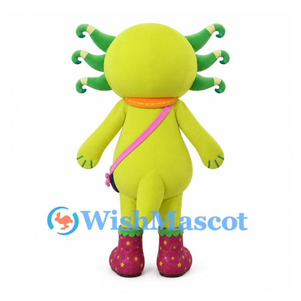 Axolotl Mascot Costume in Green with Pink Shoulder Bag