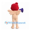 Angel Mascot Costume with Red Hair, Wings and Purple Horn