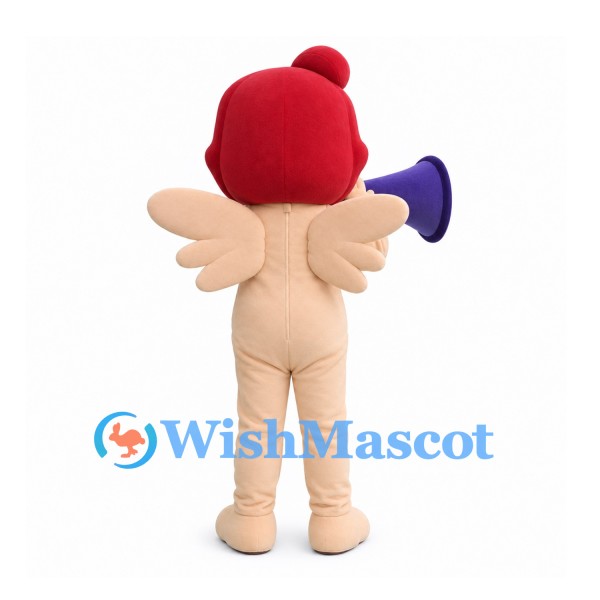 Angel Mascot Costume with Red Hair, Wings and Purple Horn