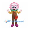Flower Mascot Costume with Pink Petals and Brown Overalls