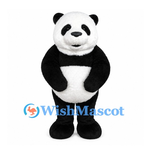 Panda Mascot Costume in Black and White with Round Body