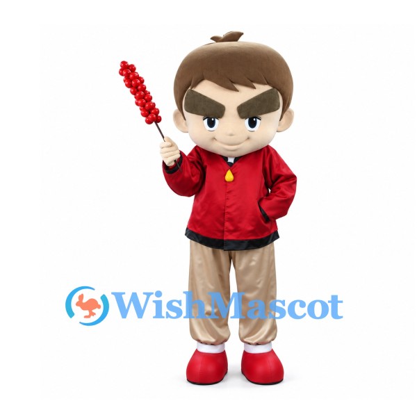 Boy Mascot Costume with Red Jacket and Candied Fruit Skewer