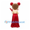 Girl Mascot Costume with Red Hair Buns and Traditional Long Skirt