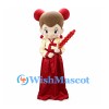 Girl Mascot Costume with Red Hair Buns and Traditional Long Skirt