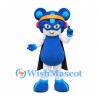 Bear Mascot Costume in Blue with Eye Mask and Black Cape