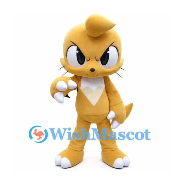 Cat Mascot Costume in Yellow with White Belly and Large Paws