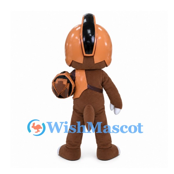 Dinosaur Mascot Costume in Brown with Orange Helmet