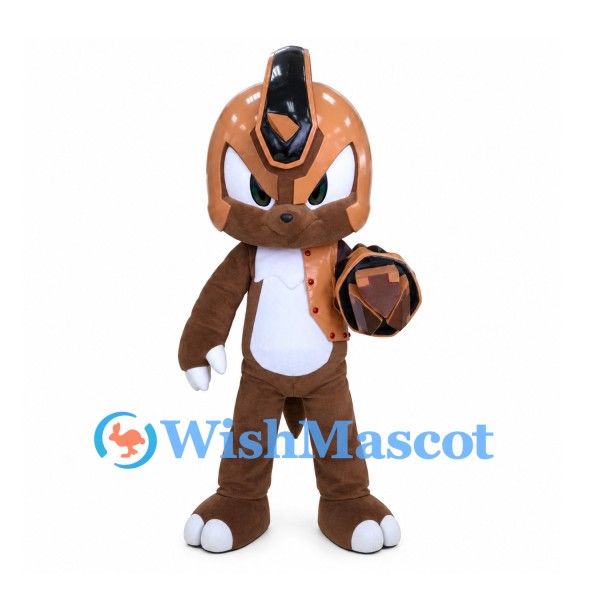 Dinosaur Mascot Costume in Brown with Orange Helmet