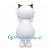 White Monster Mascot Costume with Green Hair Bows and Pear-Shaped Body