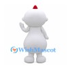 White Monster Mascot Costume with Red Crest and Pear-Shaped Body