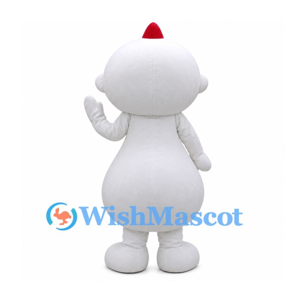 White Monster Mascot Costume with Red Crest and Pear-Shaped Body