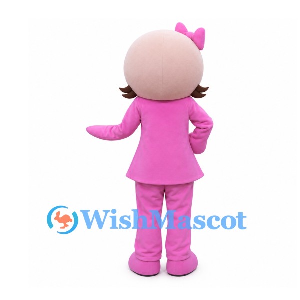 Girl Mascot Costume with Pink Bow and Matching Outfit