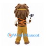 Caveman Mascot Costume with Tiger-Striped Vest and Stone Axe