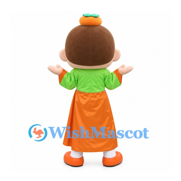 Girl Mascot Costume with Green Blouse and Long Orange Skirt