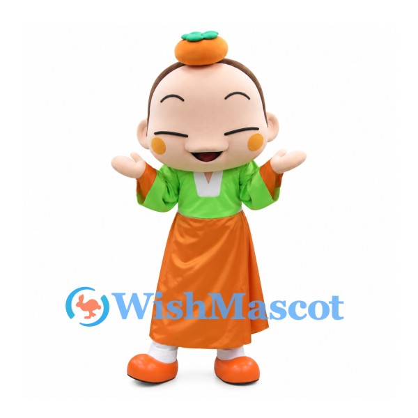 Girl Mascot Costume with Green Blouse and Long Orange Skirt