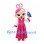 Girl Mascot Costume with Pink Hair Loops and Long Pink Dress