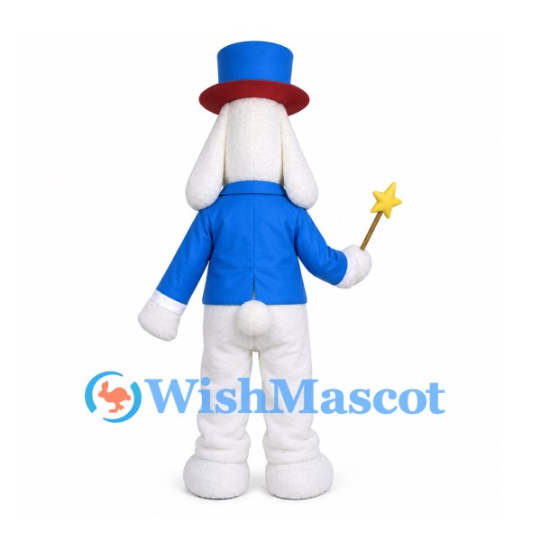 Rabbit Mascot Costume with Blue Top Hat, Jacket and Star Wand