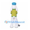 Rabbit Mascot Costume with Blue Plaid Cap and Green Polo Shirt