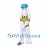 Rabbit Mascot Costume with Blue Plaid Cap and Green Polo Shirt