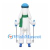 Rabbit Mascot Costume with Ski Goggles, Green Scarf and Poles