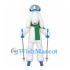 Rabbit Mascot Costume with Ski Goggles, Green Scarf and Poles