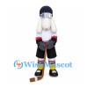 Rabbit Mascot Costume with White Hockey Shirt and Black Shorts