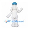 Rabbit Mascot Costume in White with Blue Plaid Cap