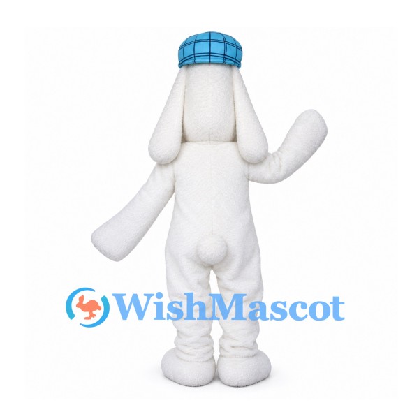 Rabbit Mascot Costume in White with Blue Plaid Cap
