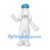 Rabbit Mascot Costume in White with Blue Plaid Cap
