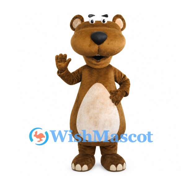 Bear Mascot Costume in Brown with Cream Belly and Large Black Nose