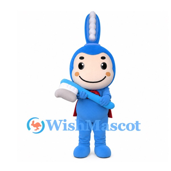 Toothbrush Mascot Costume in Blue with Red Cape
