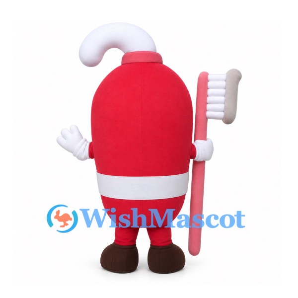 Toothpaste Mascot Costume in Red and White with Toothbrush Prop