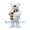 Polar Bear Mascot Costume with Yellow and Gray Striped Scarf