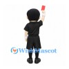 Referee Mascot Costume with Black Uniform and Red Card